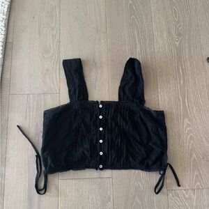 Vestique Black Bustier Crop Top with Ruched Details